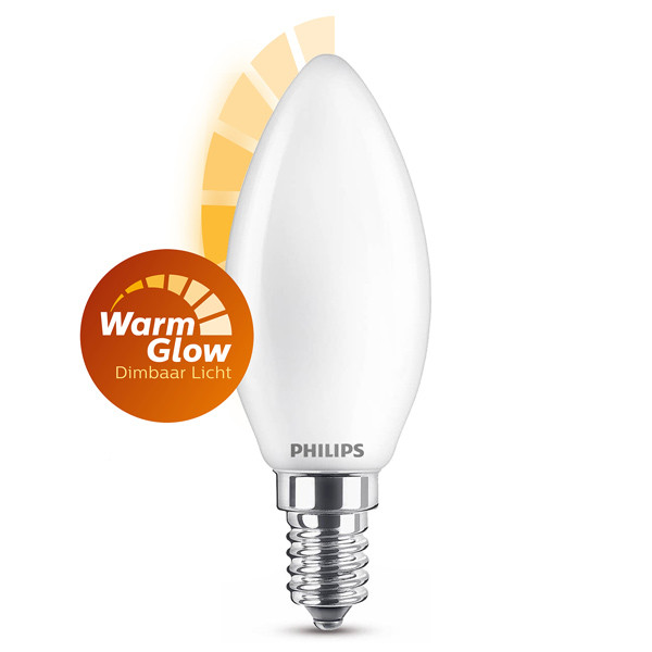 Philips LED lamp E14 Kaars B35 WarmGlow Mat 2200 2700K Dimbaar 3.4W 40W Philips 123led